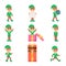 Elves characters set santa claus helper in different poses and actions icons set flat design vector illustration
