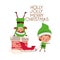 Elves couple with fireplace and merry christmas avatar character