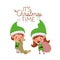 Elves couple with list gifts and merry christmas time avatar character