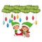 Elves couple with sleigh and garland with christmas balls