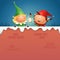 Elves girl and boy with lantern on snowy wall - winter night scene vector illustration