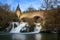 Elzbach stream with waterfall on old mill. next castle to pyrmont (Rhineland-Palatinate, Germanycastle