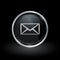 Email delivery envelope icon inside round silver and black emblem