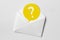 Email envelope with question mark speech bubble on white background