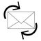 Email envelope with send and receive arrows in black and white