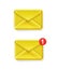 Email icon. Yellow envelope. Notification icon, incoming message. Vector 3d Illustration