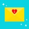 Email icon. Yellow paper envelope. Letter template. New message sign symbol. Unread mail notification with heart number marker. On