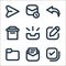 email line icons. linear set. quality vector line set such as checkbox, open message, folder, writing, mail inbox, mailbox, back,