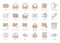 Email line icons set. Letter, spam mail, open envelope, postage stamp, mailbox, new document minimal vector