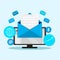 Email marketing campaign, newsletter marketing, drip marketing, email marketing flat banner concept with icons. Illustration