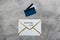 Email marketing concept, email icon with Mailing List label and payment cards