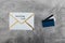 Email marketing concept, email icon with Mailing List label and payment cards