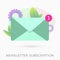 Email newsletter subscription flat dexign icon concept. E-mail marketing message with digital advertising. Envelope icon