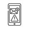 Email scam black line icon on white background. Web fraud. Mailing of letters. Spamming attack. Pictogram for web page, mobile app