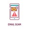 Email scam color line icon on white background. Web fraud. Mailing of letters. Spamming attack. Pictogram for web page, mobile app