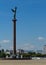 Embankment of Admiral Serebryakov in Novorossiysk. Stela Fountain Sea Glory of Russia. Angel with wings on the top of Column