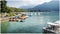 Embankment of the Annecy lake, panoramic view and Gardens of Europe, aka Jardins de Europa park