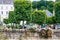 Embankment decorated with flowers.View of Quimperle Kemperle, a historic town built around two rivers, the Isole and Elle