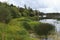 Embankment of hydroelectric power on the river