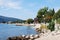 The embankment of Montenegro. Beach. Coastline, beach. Palm trees. Rocky beach.