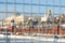 Embankment of the Moscow river, view of the Kremlin wall, towers and churches on the territory of the Moscow Kremlin in winter