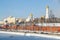 The embankment of the Moscow river, a view of the towers and churches on the territory of the Moscow Kremlin as a visiting card of