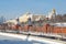 The embankment of the Moscow river, a view of the towers and churches on the territory of the Moscow Kremlin as a visiting card of