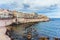 Embankment at old city of Siracusa and Mediterranean sea Sicily