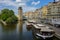 Embankment of the Vltava River and Sitkovska water tower, Prague, Czech Republic