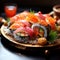 Embark on a culinary adventure with this appetizing plate of sushi. Ai generated