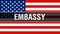Embassy on a USA flag background, 3D rendering. United States of America flag waving in the wind. Proud American Flag Waving,