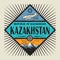 Emblem with airplane, compass, mountains and text Kazakhstan