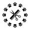 Emblem animal haircut comb and scissor in a circle