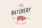 Emblem of Butchery meat shop with Pig silhouette