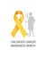 Emblem for a childhood cancer awareness month, picturing little bold head patient with drip stand