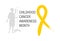 Emblem for a childhood cancer awareness month, picturing little bold head patient with drip stand, standing near big yellow  paint