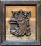 The emblem of the city of Szczecin in Poland. Wooden sculpture
