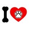 Emblem love for dog. heart with paw and bone on white background