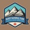 Emblem with the name of Banff National Park, Alberta, Canada