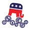 Emblem of the Republican Party of the US and world currencies