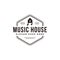 Emblem seal badge Music house logo template vector, house and musical note symbol logo icon