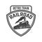 Emblem template with retro train. Rail road. Locomotive. Design element for logo, label, emblem, sign.