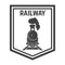 Emblem template with retro train. Rail road. Locomotive. Design element for logo, label, emblem, sign.