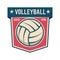 Emblem template with volleyball ball. Design element for logo, label, sign.