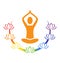 Emblem Yoga pose with chakra lotuses isolated on white