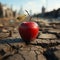 Emblematic apple on dry earth illustrates food insecurity, water shortage, agricultural crisis