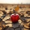 Emblematic apple on dry earth illustrates food insecurity, water shortage, agricultural crisis