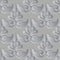 Embossed 3d Baroque seamless pattern. Floral emboss background. Textured grey backdrop. Surface grunge relief 3d antique ornament