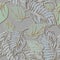 Embossed leafy light 3d seamless pattern. Relief background. Repeat textured leaves vector backdrop. Surface emboss hand drawn