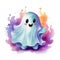 Embrace the cuteness of Halloween with adorable ghost sublimation clipart in charming watercolor, adding a playful and whimsical